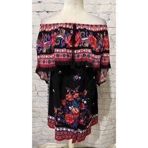 Flying Tomato Off the shoulder Sundress Black Floral NWT Medium